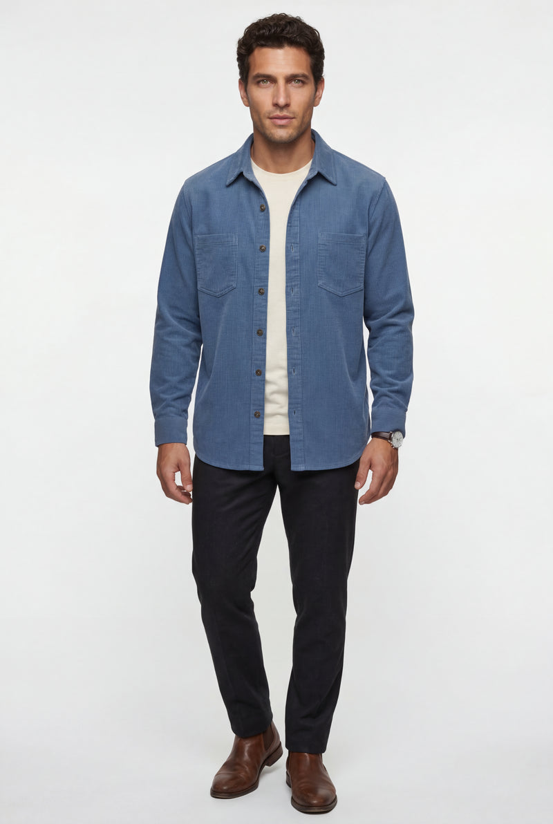 Blue Double Chest Pocket Shirt Jacket - Shirt jackets - Photo 4