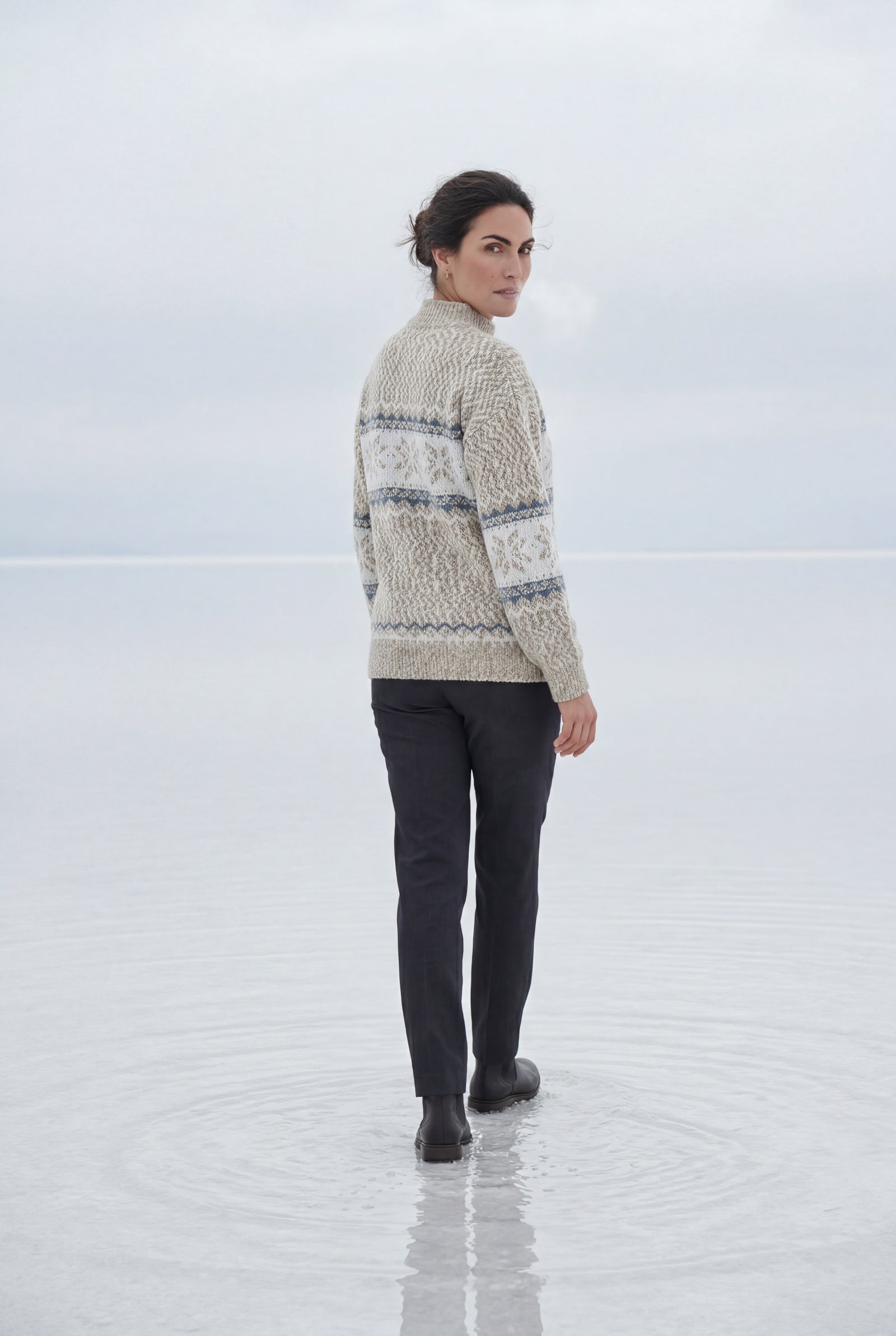 Beige Fair Isle Snowflake Relaxed Holiday Sweater - Photo 16