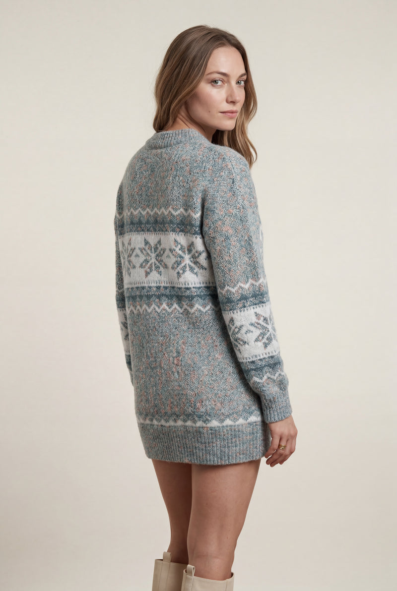 Blue Fair Isle Snowflake Relaxed Holiday Sweater - Photo 4