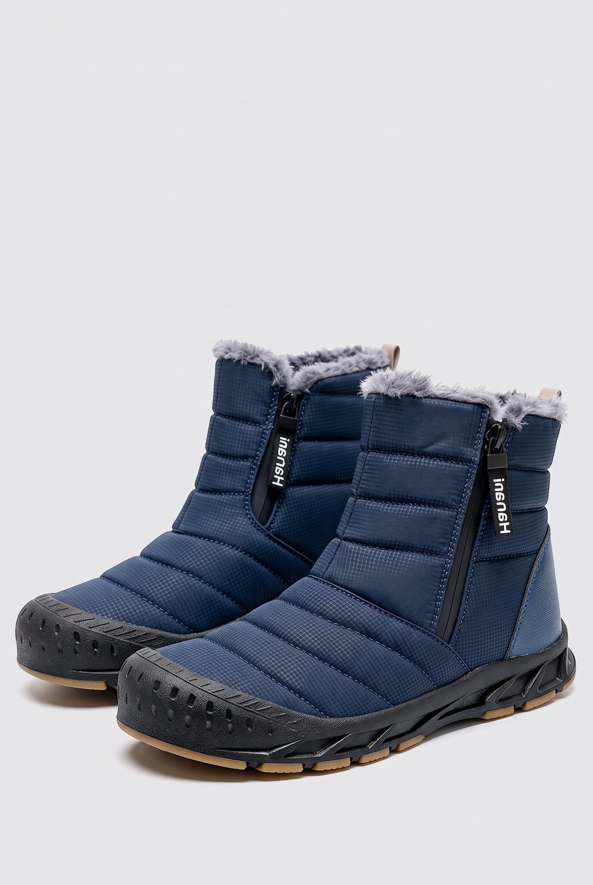 Faux-Fur Lined Winter Boots in Blue — studio front