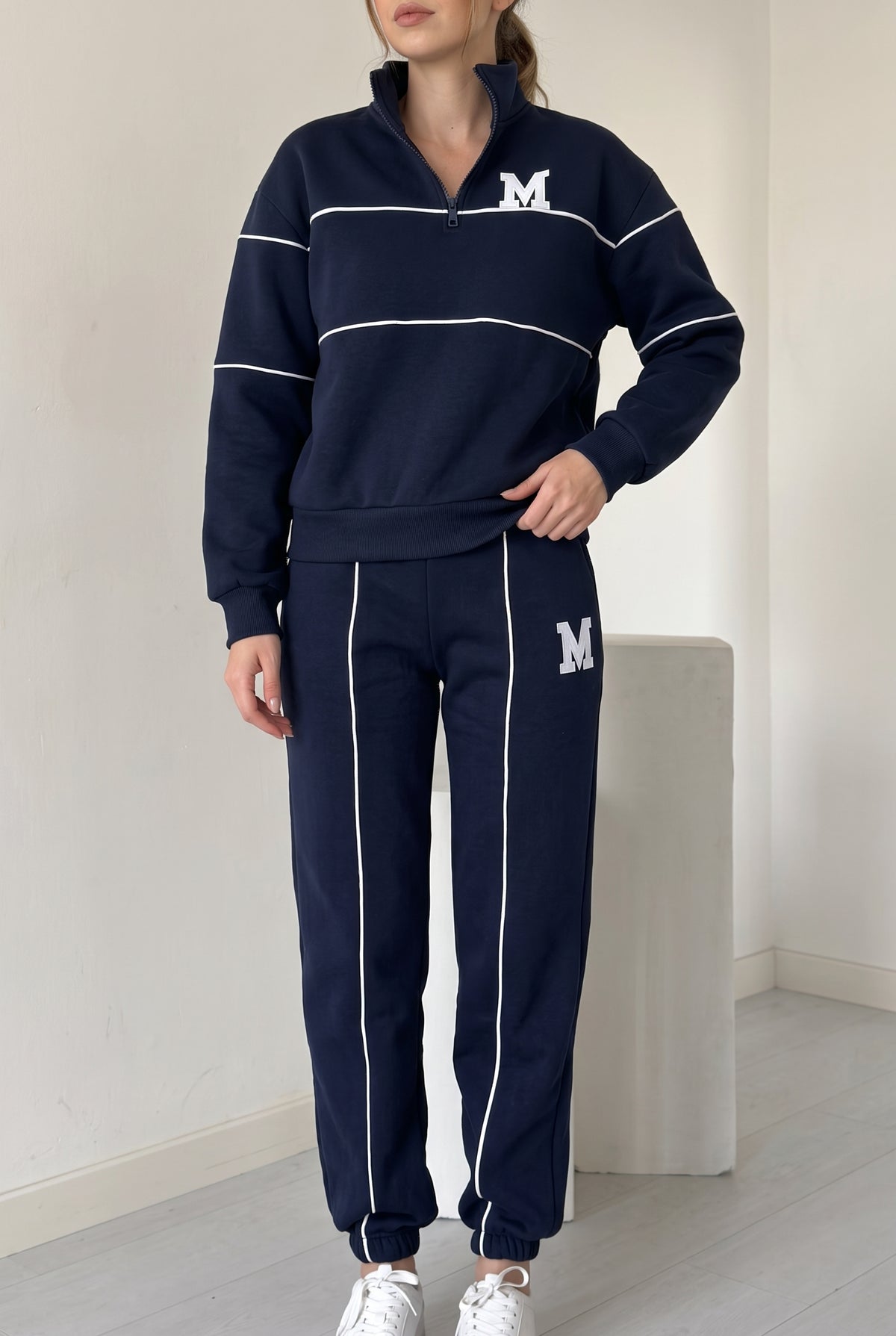 Fleece Loungewear Set in Blue — studio front