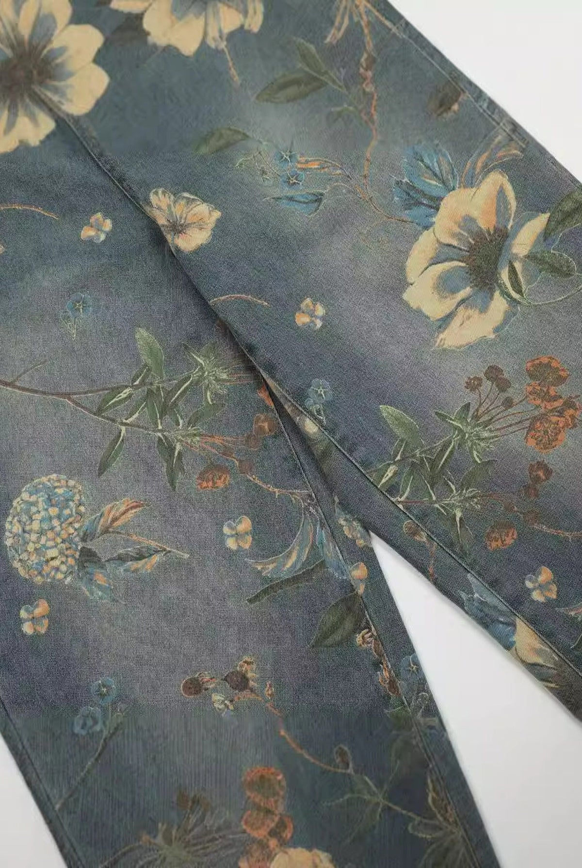 Floral Wide-Leg Jeans in Blue — detail