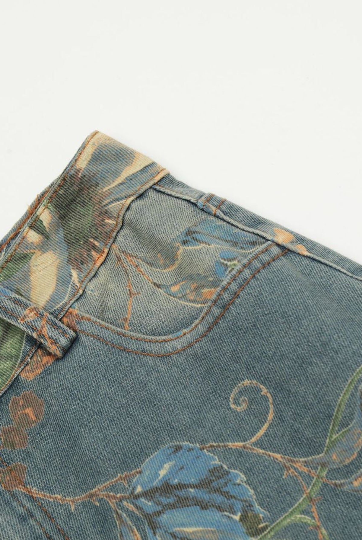 Floral Wide-Leg Jeans in Blue — detail