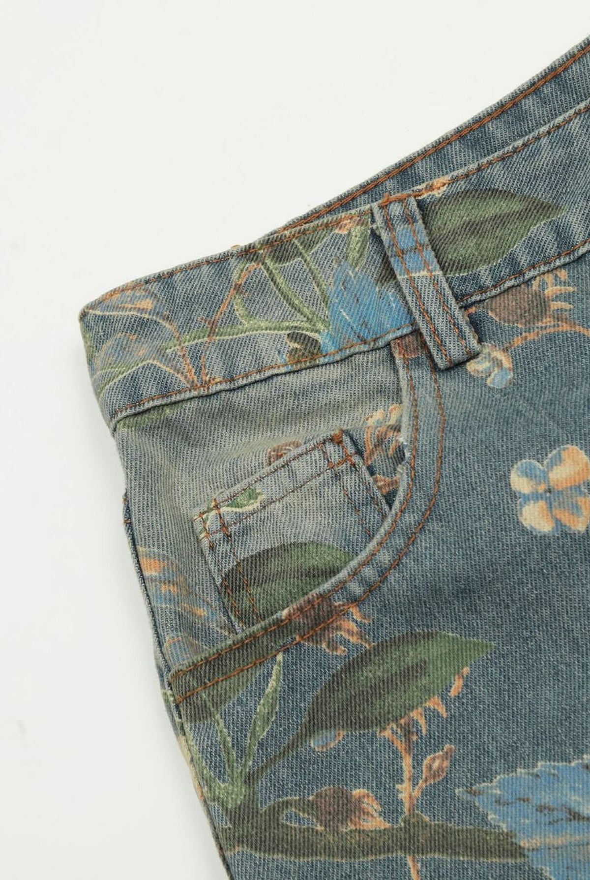 Floral Wide-Leg Jeans in Blue — detail