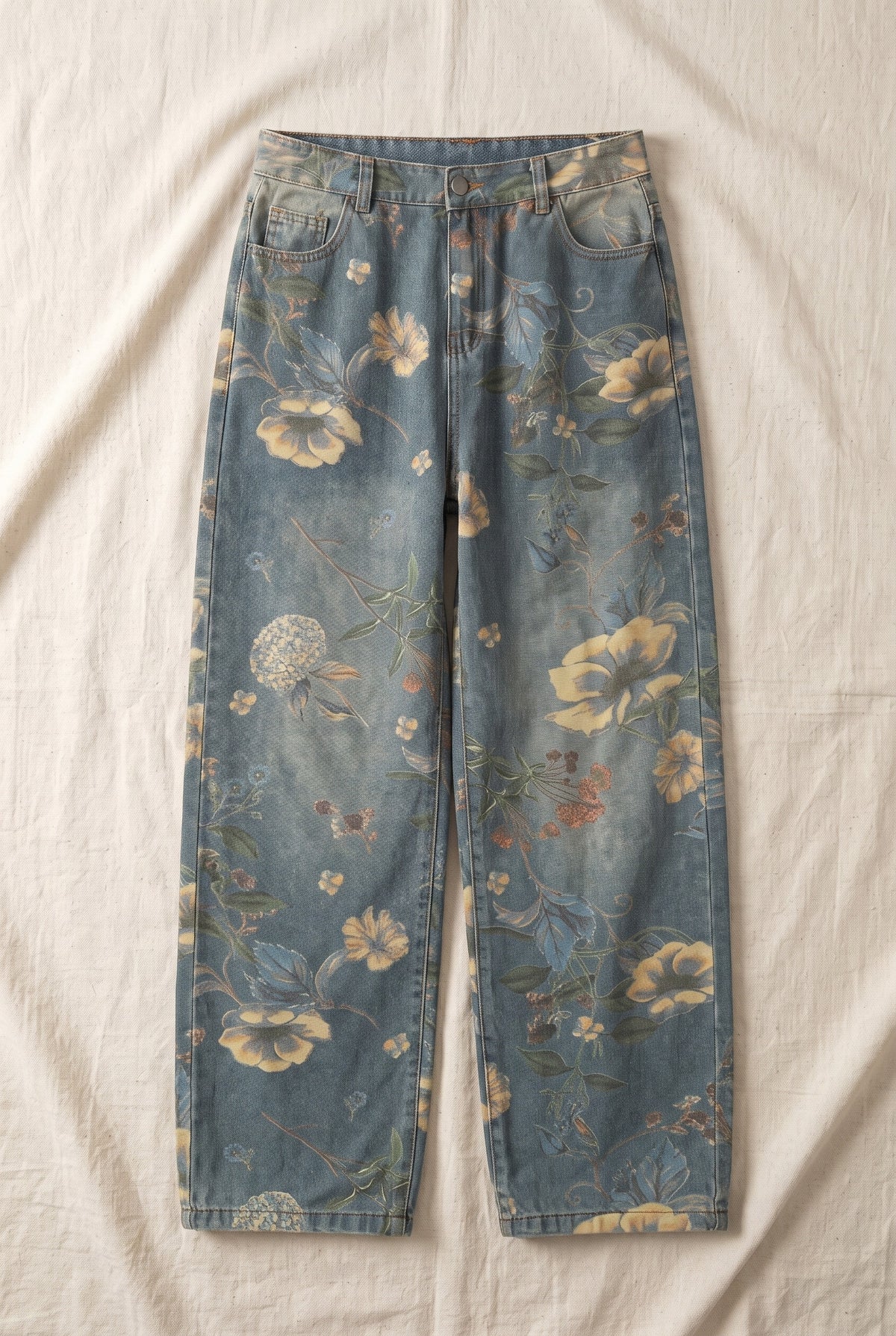 Floral Wide-Leg Jeans in Blue — Stilenza main image