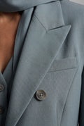 Blue Gray Single-breasted Blazer with Scarf Detail and Notched Lapel - Blazers - Photo 5