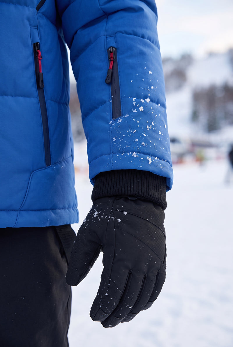 Hooded Ski Jacket and Trousers Set in Blue — studio detail