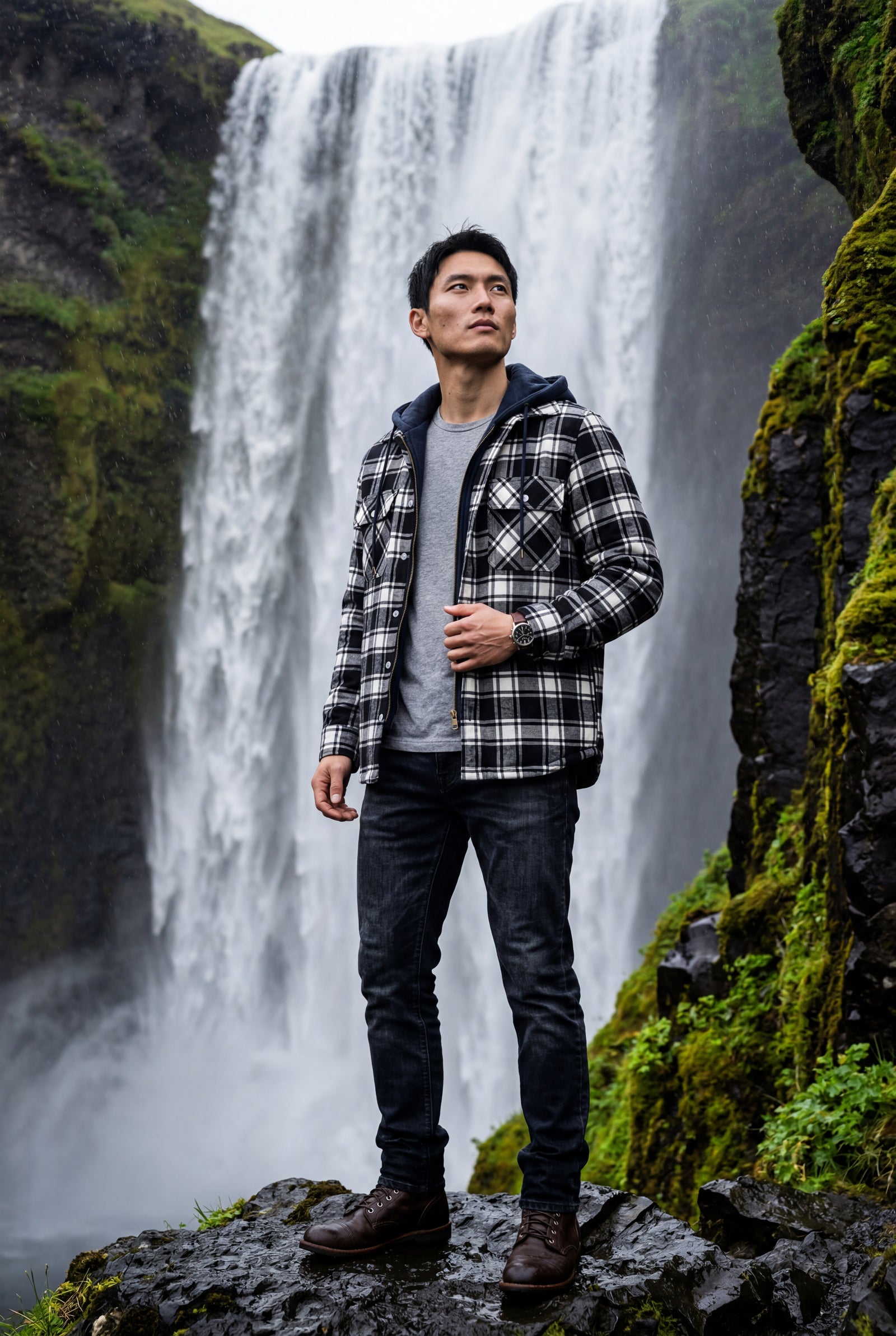 Black Large Check Pattern Hooded Flannel Jacket - Hooded jackets - Photo 9