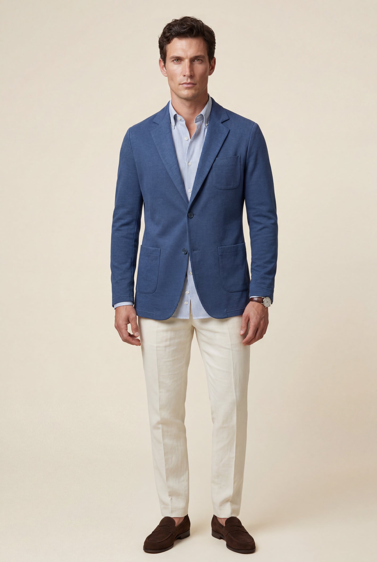 Blue Lightweight Unstructured Slim Fit Casual Blazer - Photo 2