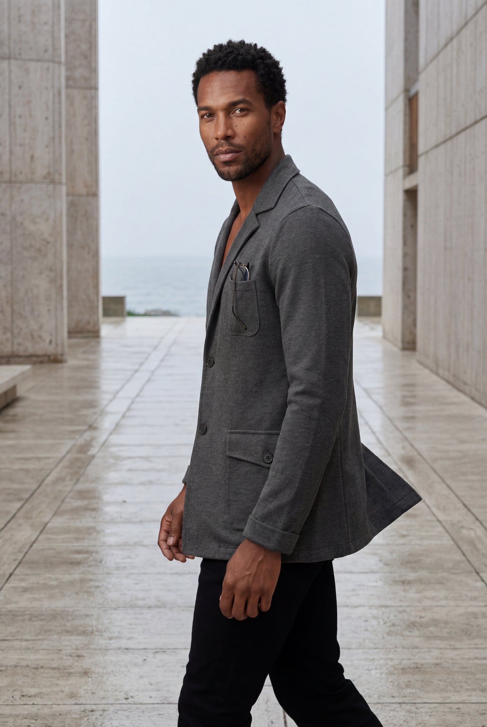 Dark Gray Lightweight Unstructured Slim Fit Casual Blazer - Photo 21
