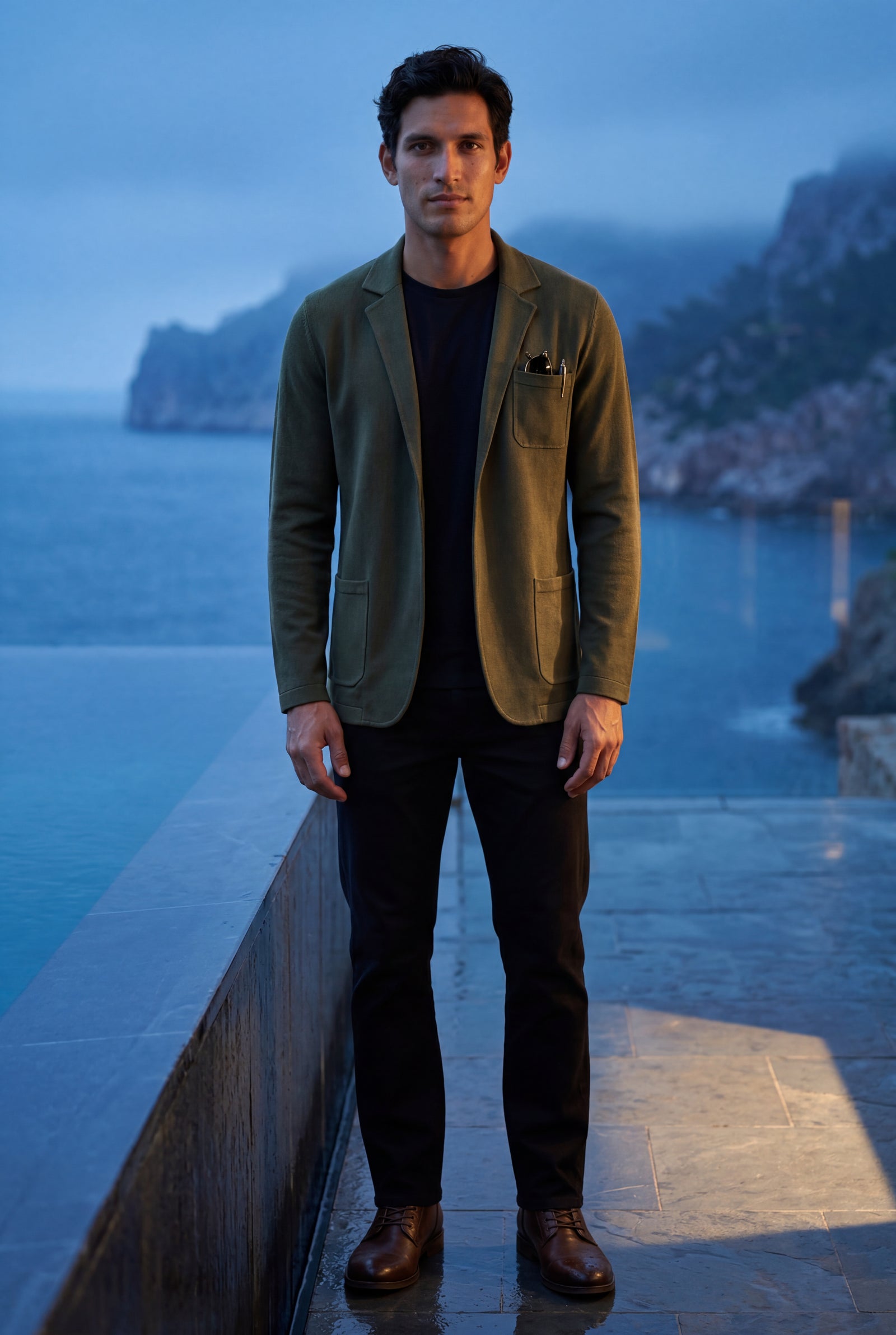 Dark Green Lightweight Unstructured Slim Fit Casual Blazer - Photo 22