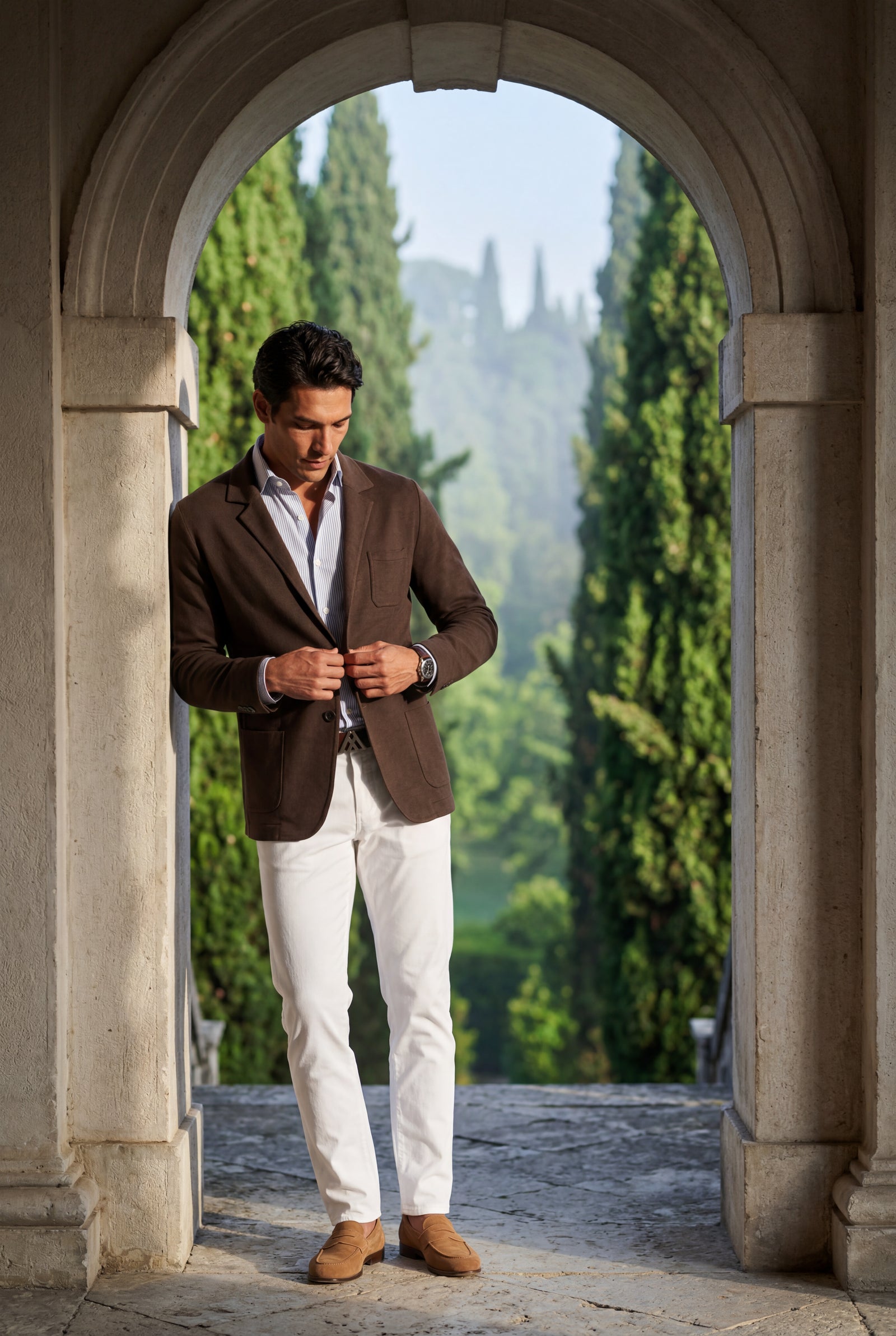 Brown Lightweight Unstructured Slim Fit Casual Blazer - Photo 28