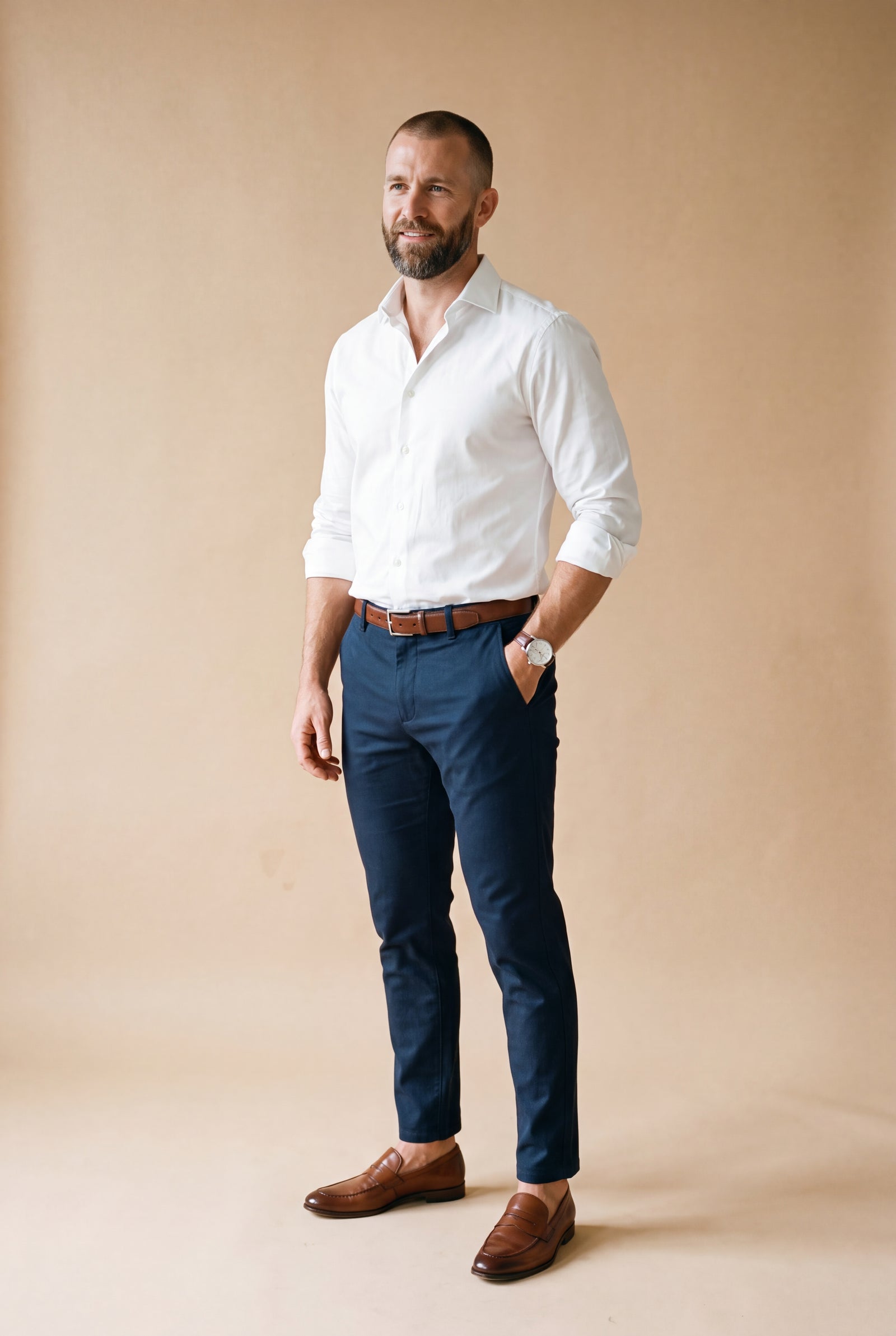 Men Chino Slim Fit in Blue — studio front