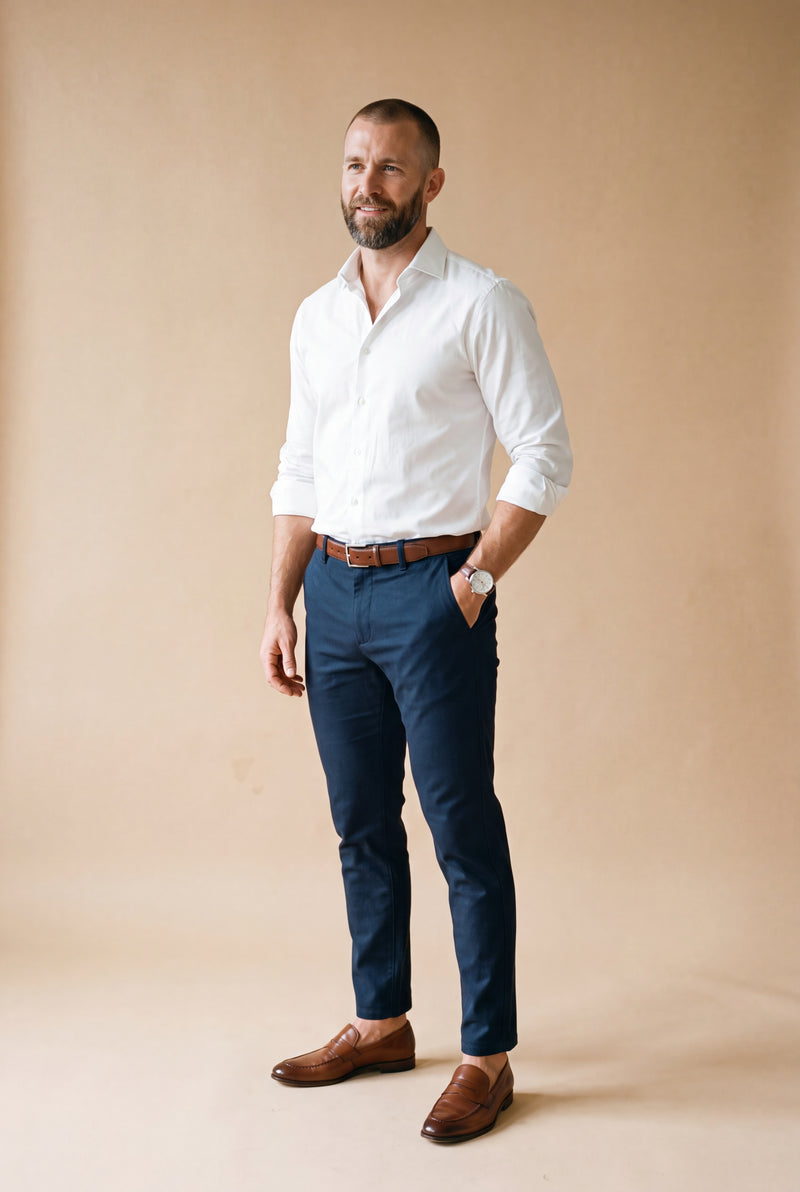 Men Chino Slim Fit in Blue — studio front