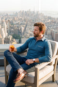 Men Polo Shirt Long Sleeve Checkered Collar in Blue — secondary lifestyle shot
