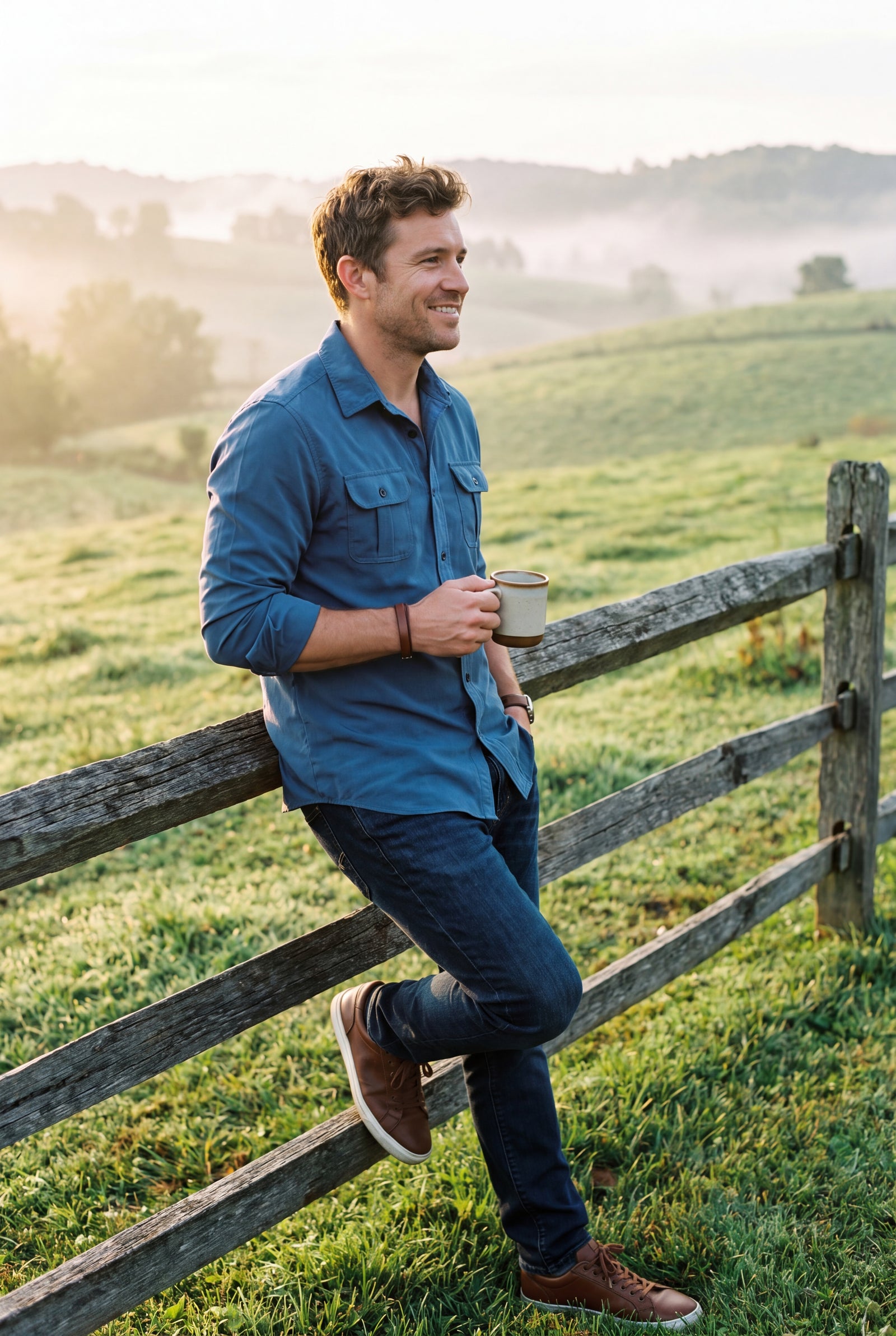 Men's Shirt Button Pockets Long Sleeve in Blue — weekend getaway