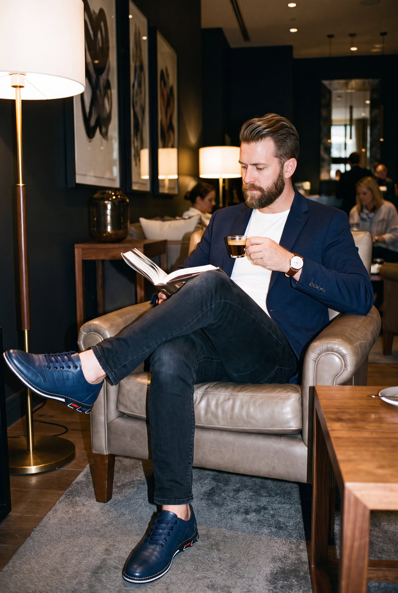 Men's Sneakers Quilted Low Top in Blue — boutique hotel lobby