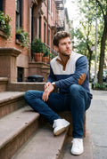 Men's Sweater Stand Collar Two-Tone in Blue — casual morning