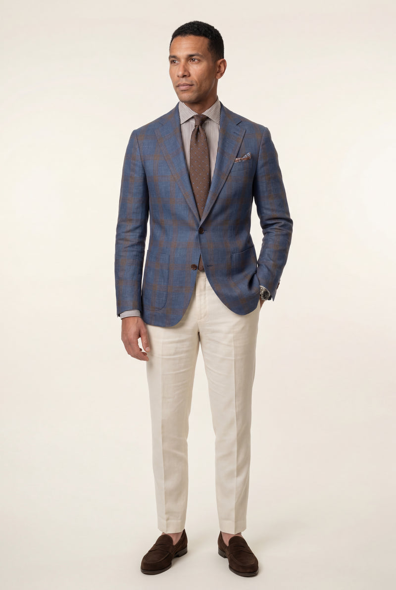 Blue Men's Windowpane Check Tailored Slim Fit Blazer - Tailored blazer - Photo 1