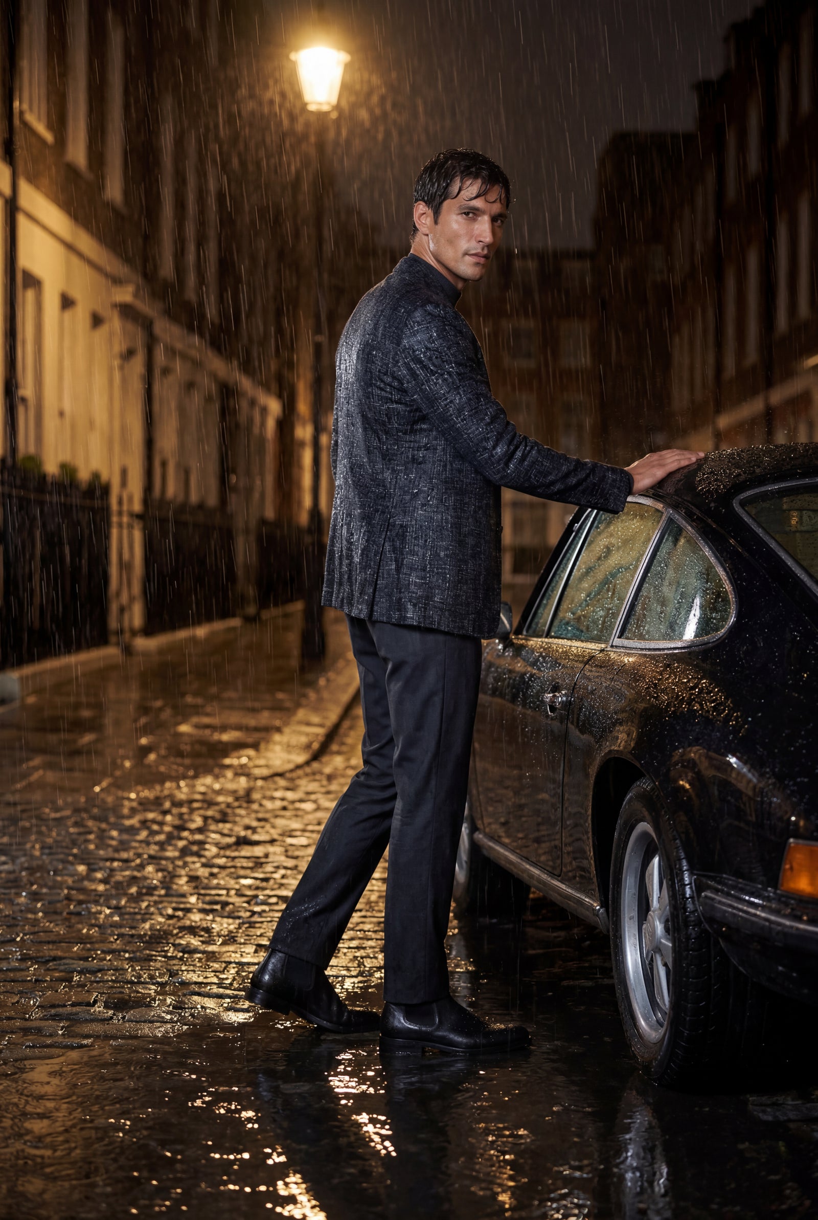 Black Men's Windowpane Check Tailored Slim Fit Blazer - Tailored blazer - Photo 9
