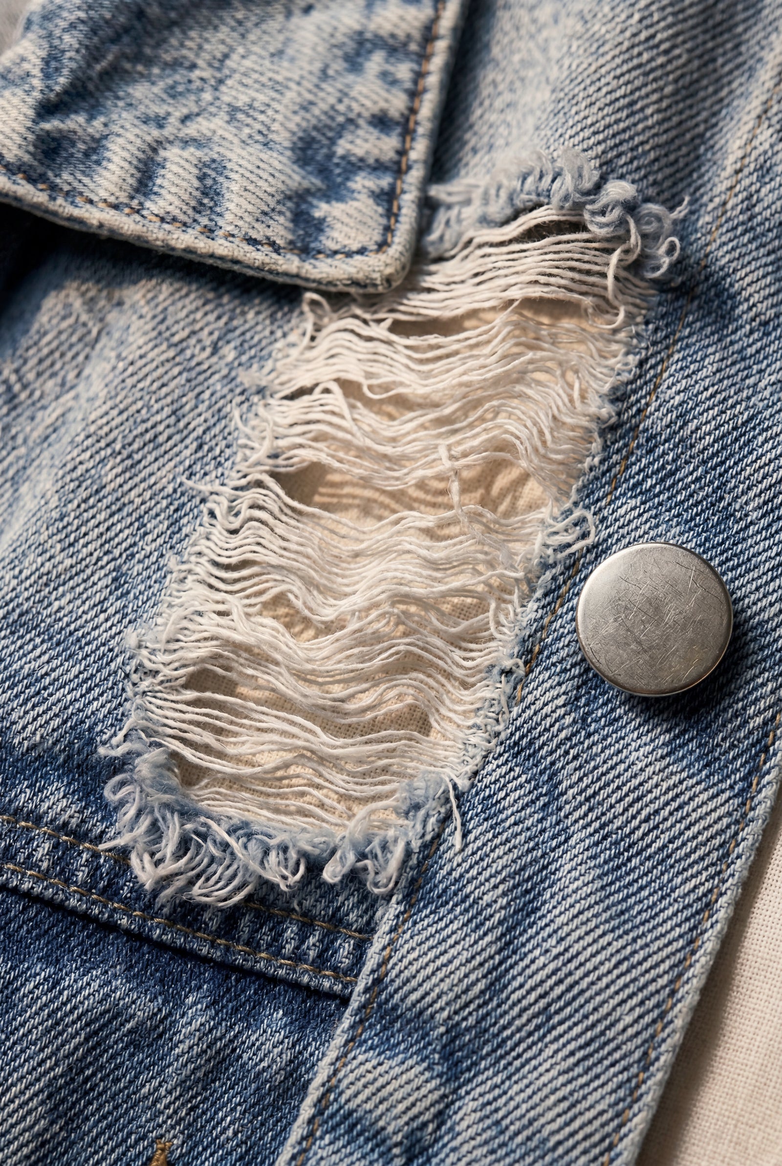 Blue Oversized Distressed Light Wash Jacket - Denim jacket - Photo 5