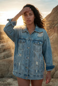 Blue Oversized Distressed Light Wash Jacket - Denim jacket - Photo 7