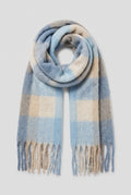 Oversized Fringed Scarf in Blue — studio front