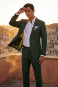 Dark Green Pastel Slim Fit Two-piece Suit with Notched Lapel - Two-piece suits - Photo 23