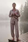 Pink Patchwork Button-up Pajama Set with Jogger Pants - Photo 6