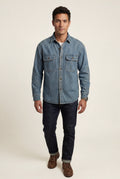 Blue Pinstripe Button-up Shirt with Chest Pockets - Denim shirts - Photo 1