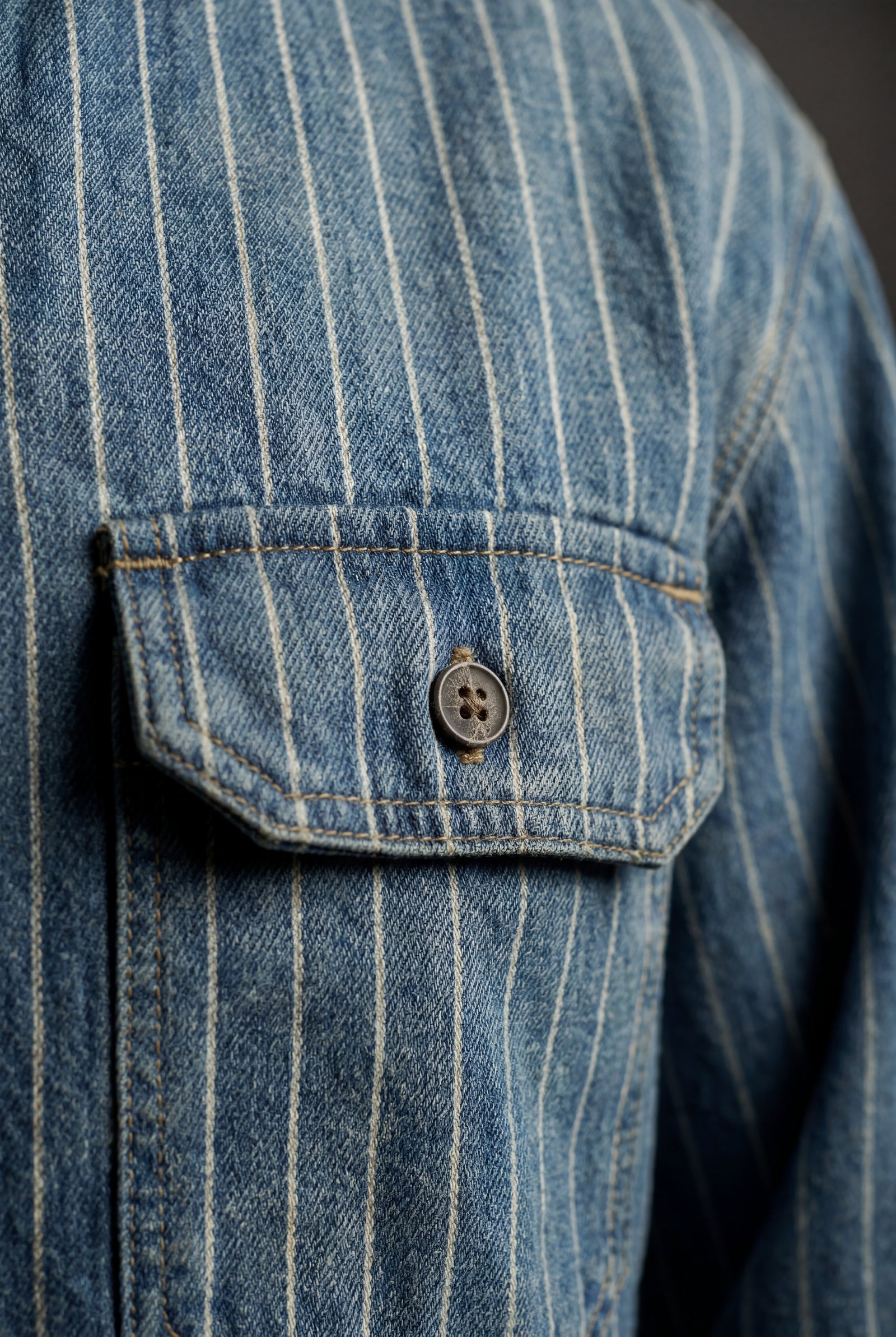 Blue Pinstripe Button-up Shirt with Chest Pockets - Denim shirts - Photo 5