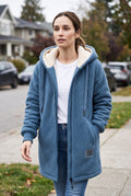 Plush Hooded Fleece Jacket in Blue — lifestyle