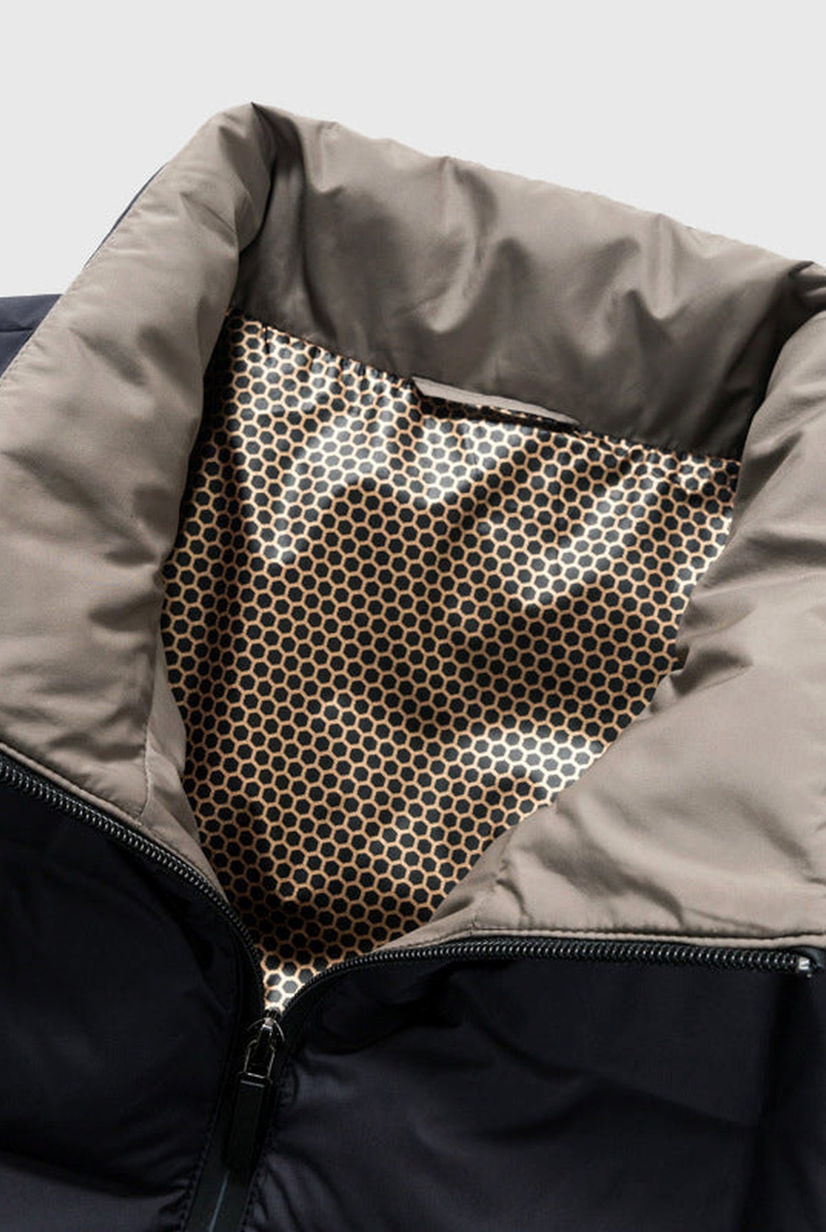 Quilted Down Puffer Jacket in Blue — detail