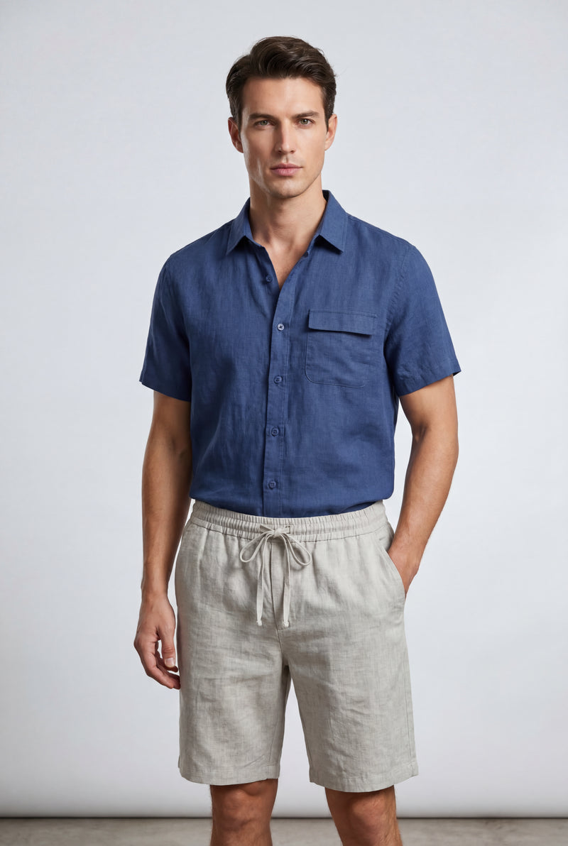 Blue Relaxed Fit Above Knee Drawstring Shorts - Relaxed fit shorts - Photo 1