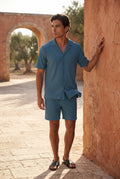 Blue Ribbed Short Sleeve Shirt and Shorts Set - Two-piece outfit - Photo 8