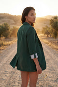 Dark Green Roll-tab Sleeve Single-breasted Relaxed Blazer - Blazers - Photo 13
