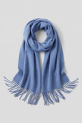 Scarf Tassel Wrap in Blue — studio front