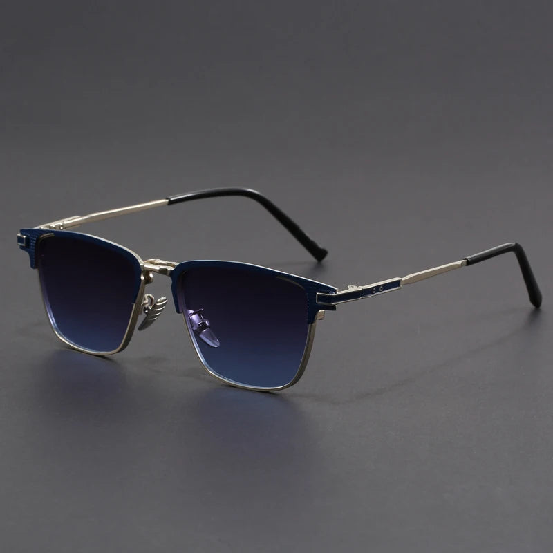 Blue Semi-rimless Square Metal Frame Sunglasses - Photo 3