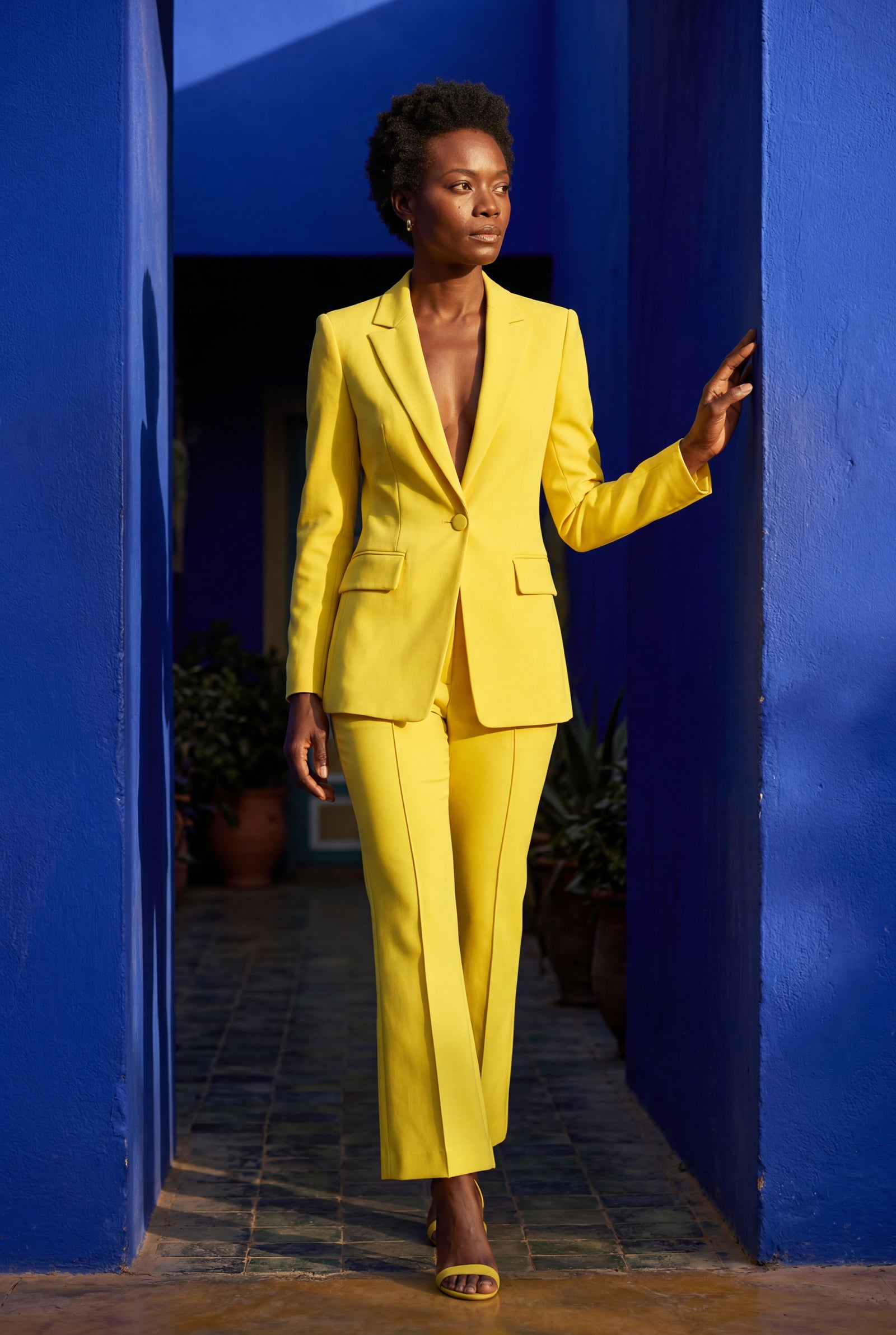 Yellow Single-breasted Tailored Blazer and Trouser Set - Trousers - Photo 4