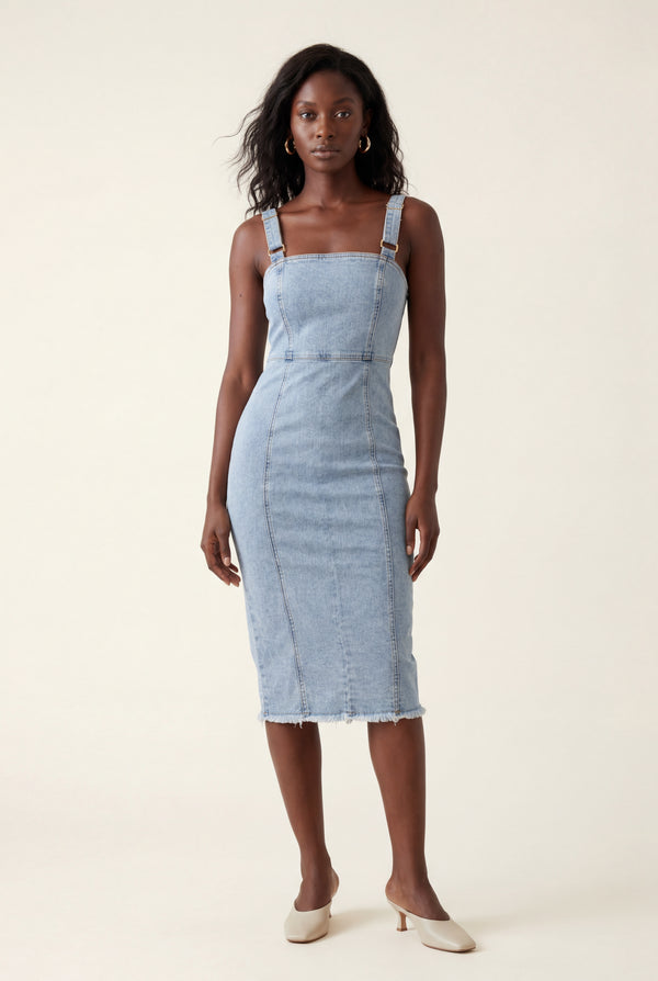 Blue Square Neck Front Slit Midi Tank Dress - Midi Dresses - Photo 1