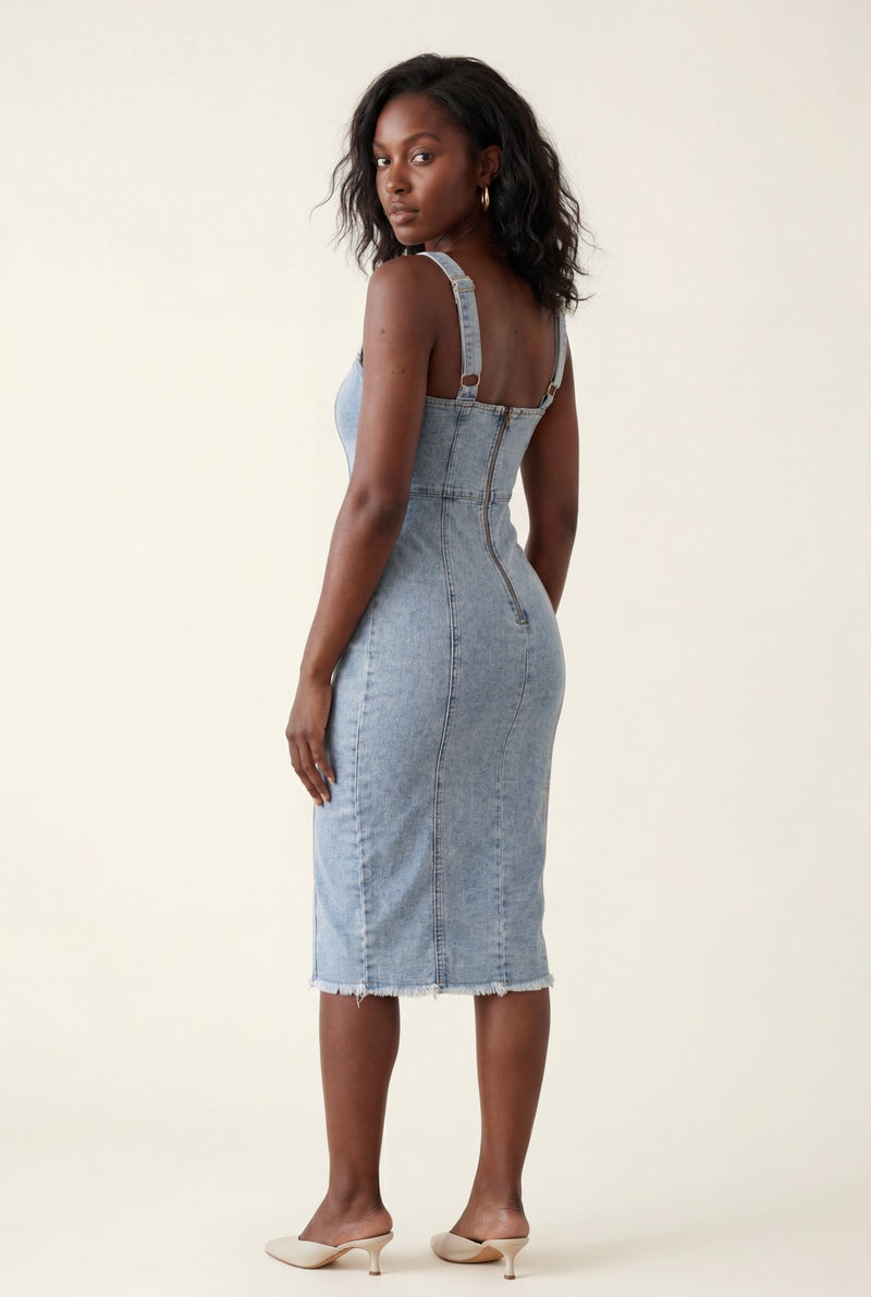 Blue Square Neck Front Slit Midi Tank Dress - Midi Dresses - Photo 4