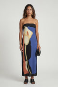Blue Strapless Abstract Floral Print Maxi Dress - Photo 6