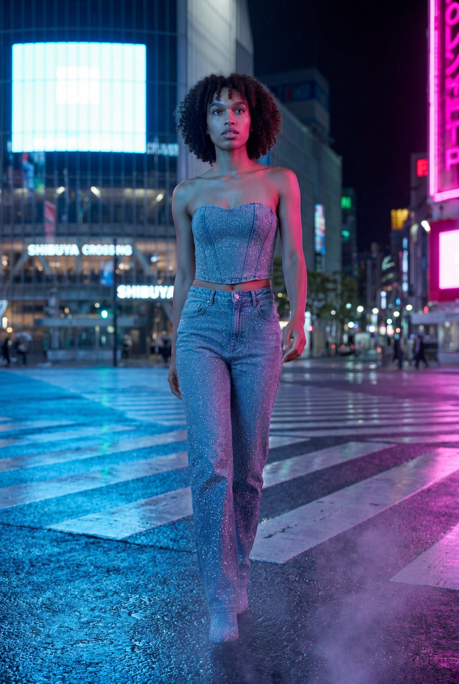 Blue Strapless Embellished Corset Jumpsuit with Straight Leg - Elegant jumpsuit - Photo 7