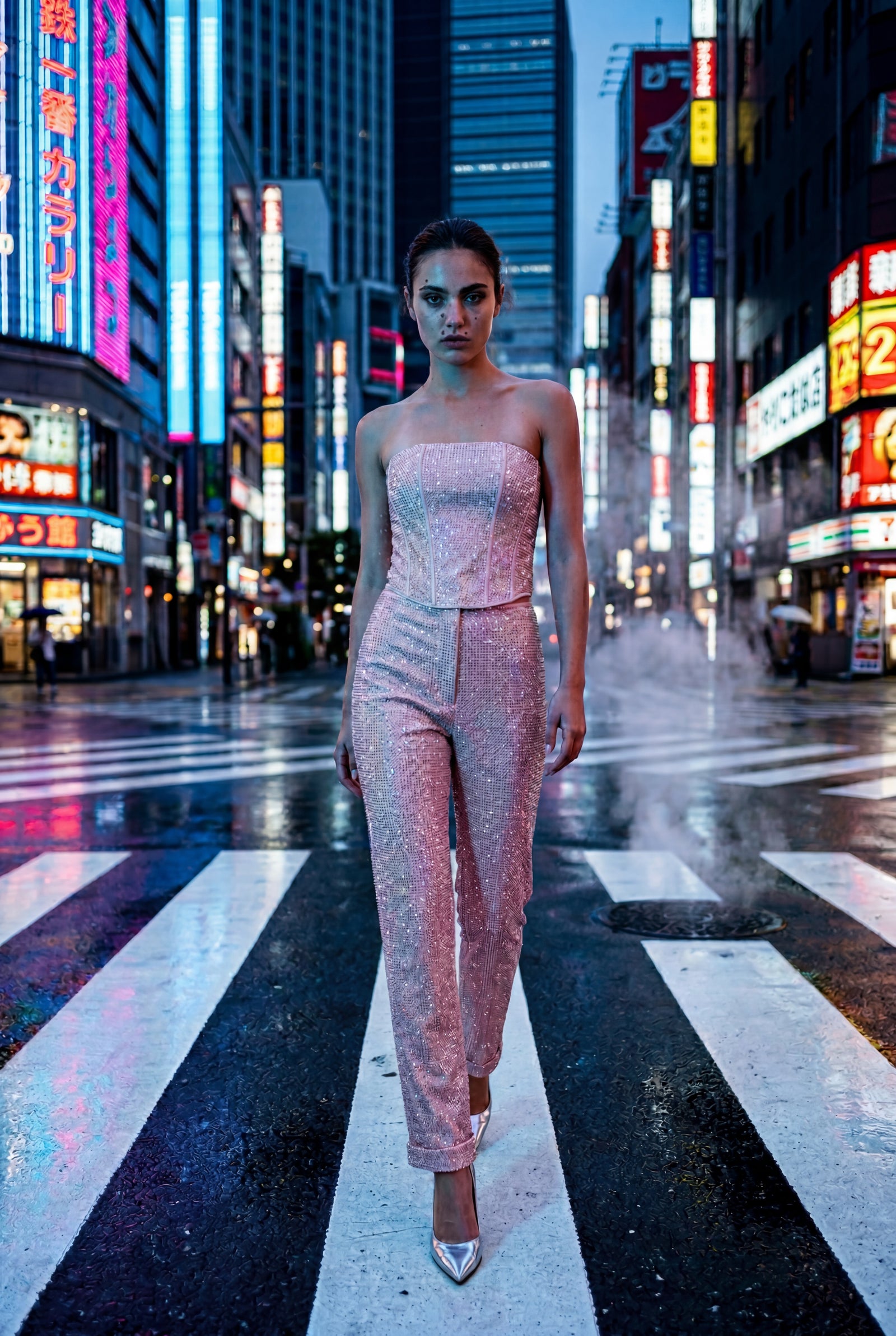 Pink Strapless Embellished Corset Jumpsuit with Straight Leg - Elegant jumpsuit - Photo 8