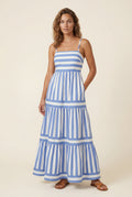 Blue Striped Tiered Maxi Dress with Spaghetti Straps - Photo 5