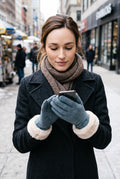 Suede-Like Gloves with Faux Fur Cuffs in Blue — lifestyle