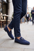 Suede Slip-On Loafers in Blue — lifestyle