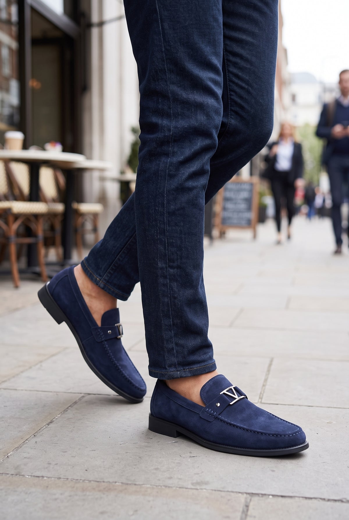 Suede Slip-On Loafers in Blue — lifestyle