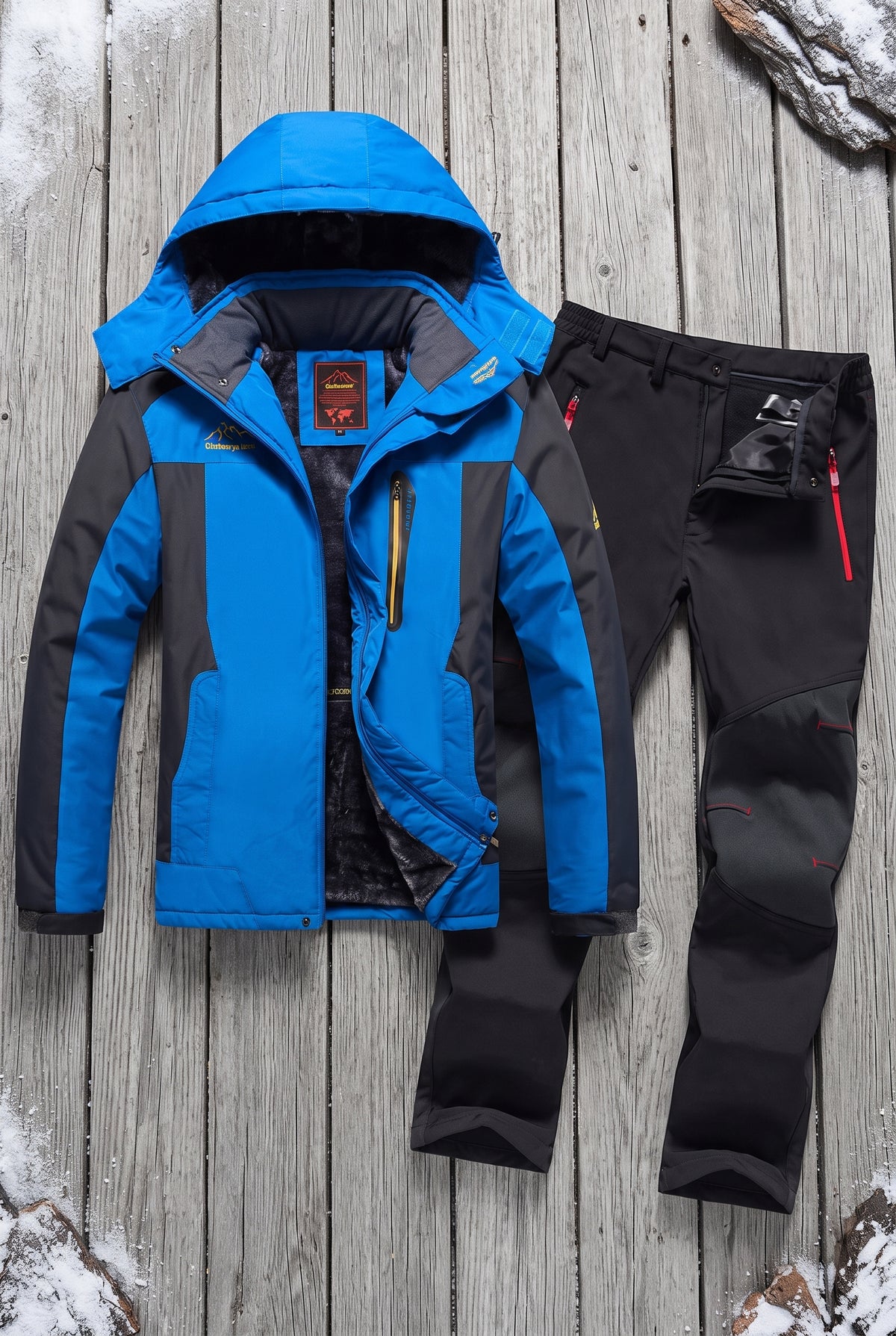Technical Fabric Snow Suit in Blue — studio front