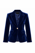 Velvet Blazer with Notch Lapels in Blue — front view